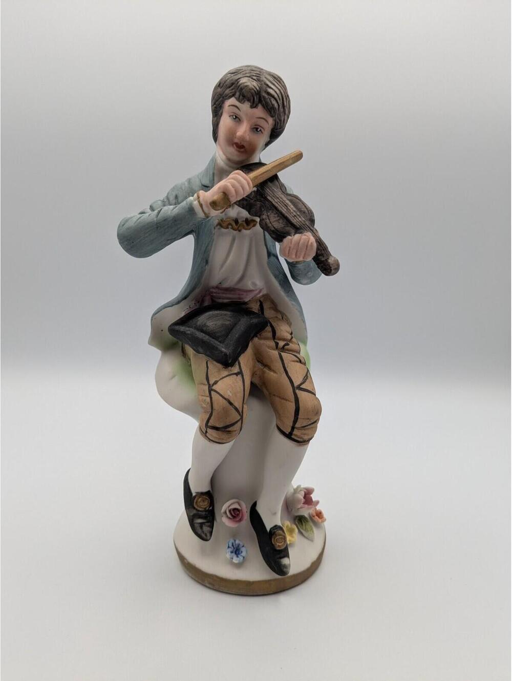 Porcelain Man Playing Violin Figurine 8" Tall